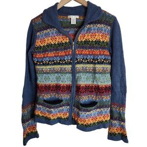 Jillian Jones Sweater Women's Medium Lambswool Wool Full Zip Pockets Long Sleeve